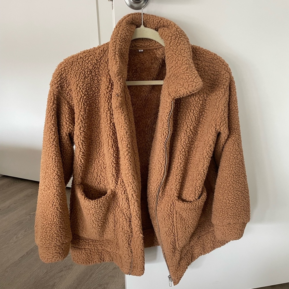 Cozy and stylish brown teddy zip up